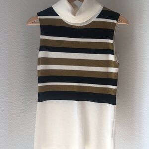 Ganni Sleeveless Mock Neck Top in White, Black & Olive (2017)